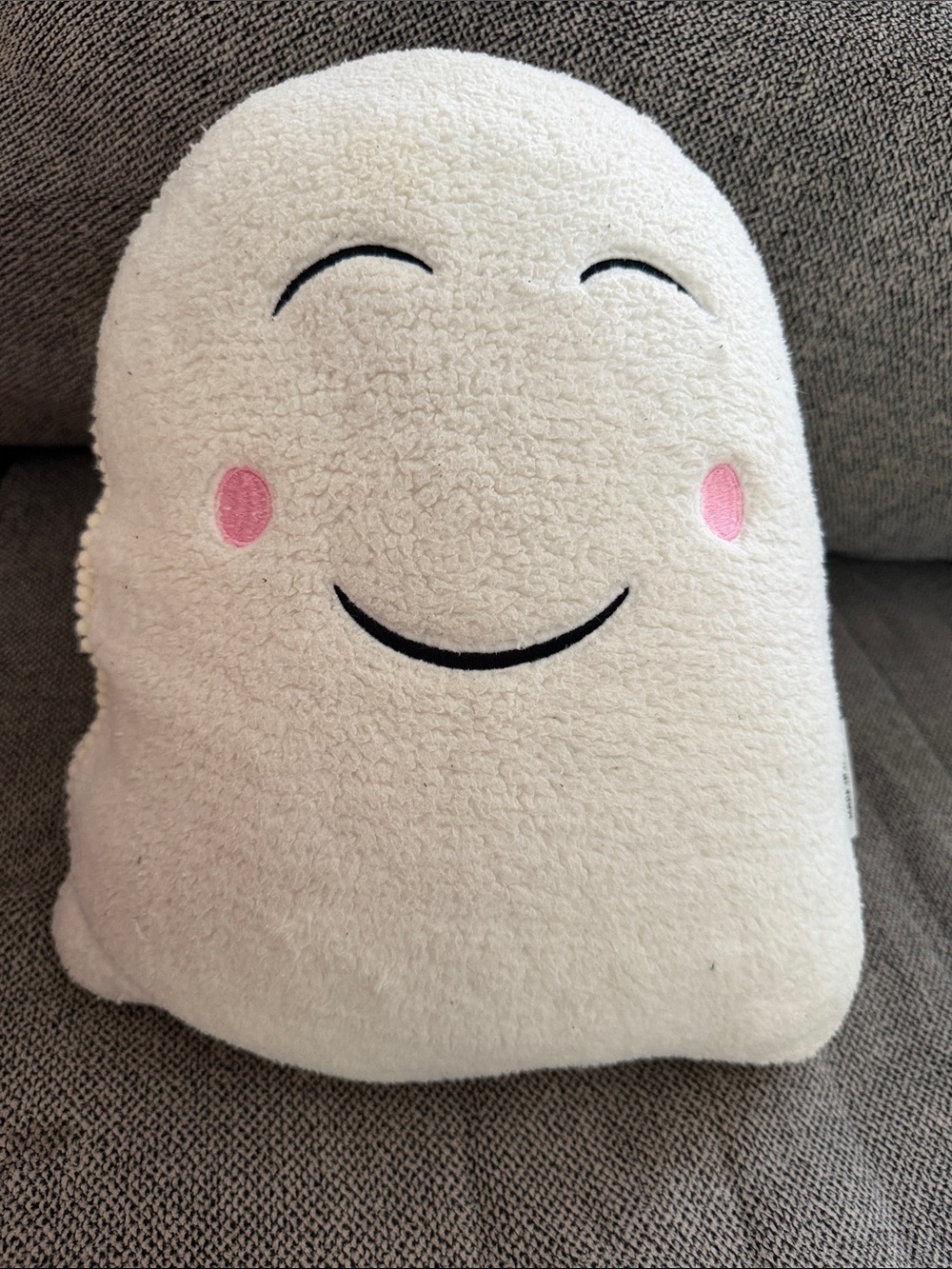 Plush Smiley Ghost Pillow - White with Pink Cheeks